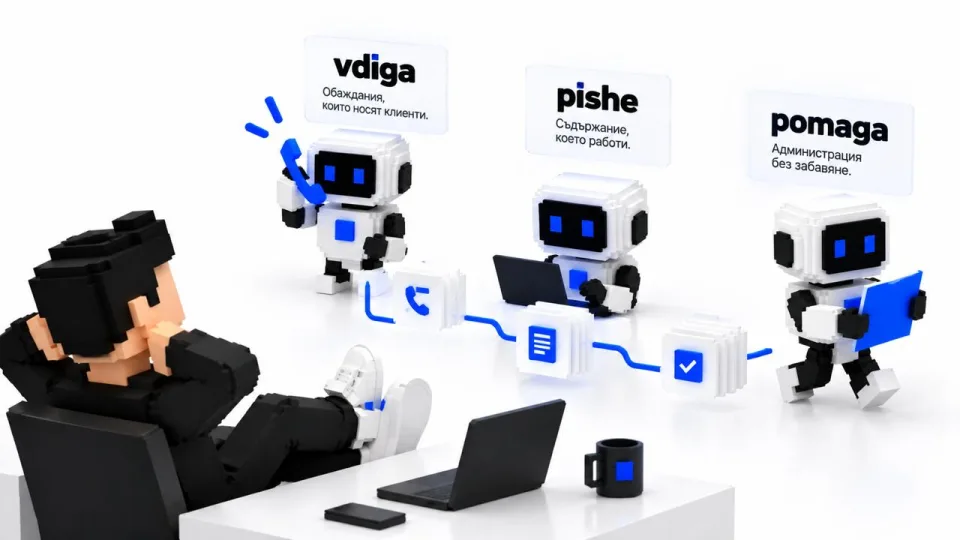 Vdiga, Pishe и Pomaga поемат различни части от една свързана работа